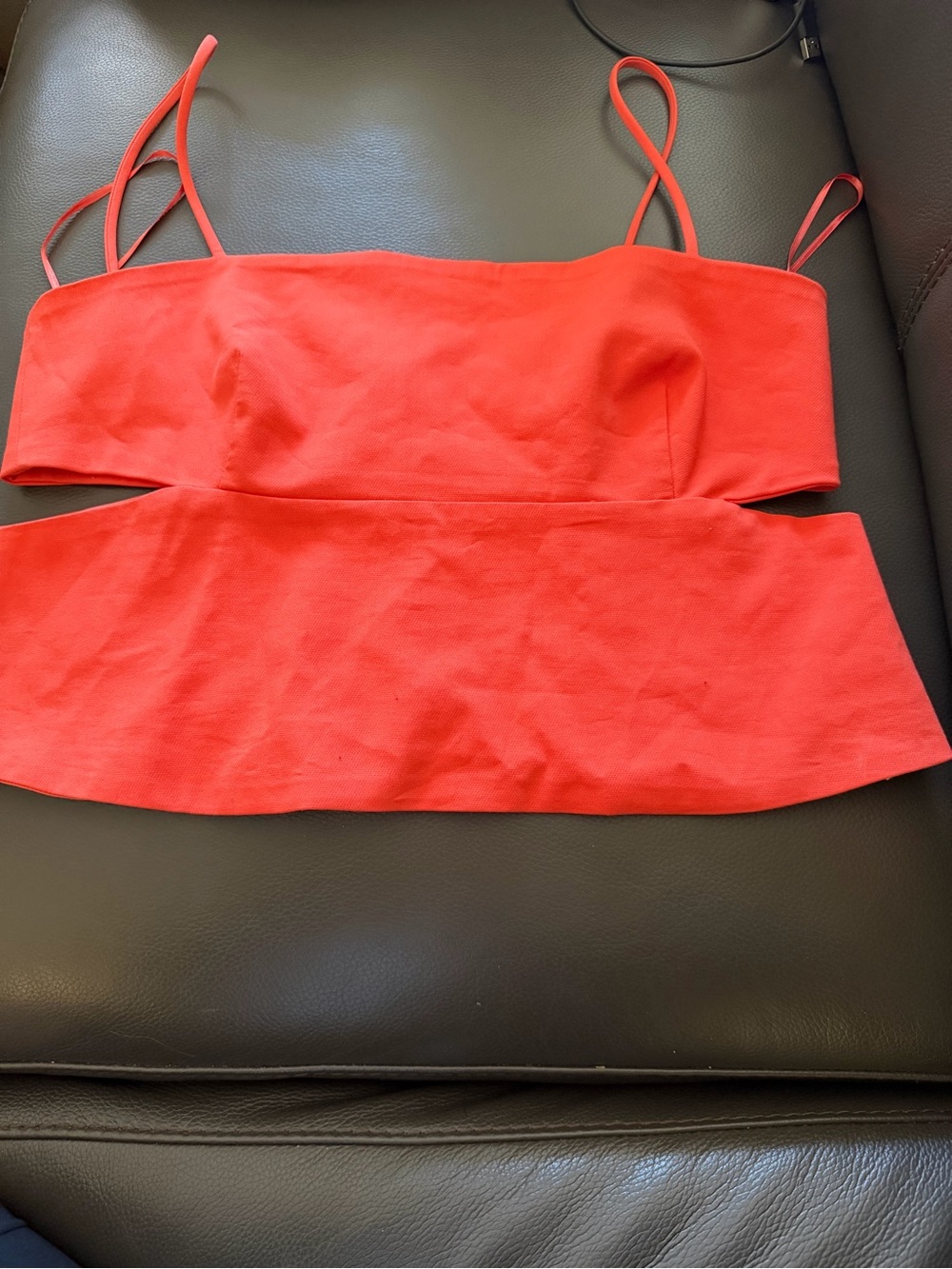 H&M Coral-Red Double Spaghetti Strap Peplum Camisole